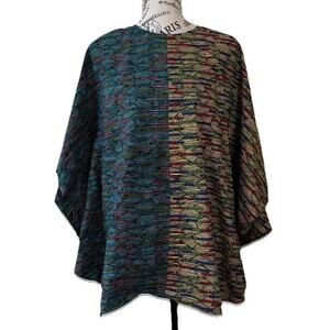 DEBO Couture Boho Poncho Kimono Wrap Colorblock Ruana One Size Artsy